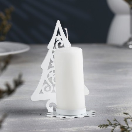 Climb "Christmas tree with stars" metal per candle, 6.6x10x13 cm, white