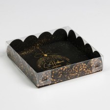 Box for confectionery products with PVC Gold lid, 13 x 13 x 3 cm, New Year