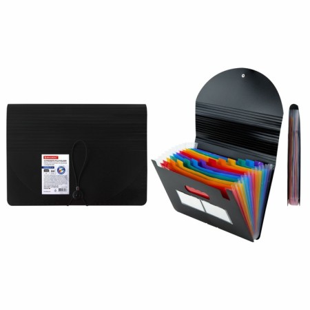 Folder-carte, A4, 12 departments, 800 μm, Brauberg Docs, with extension, a pocket for a business card, elastic band, embossing "sand", black-4