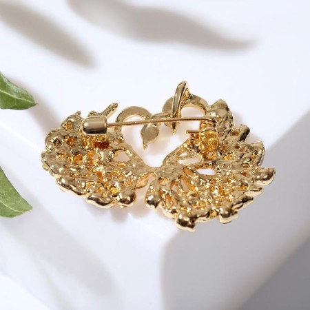 Brooch "Swans couple", white color in gold-1
