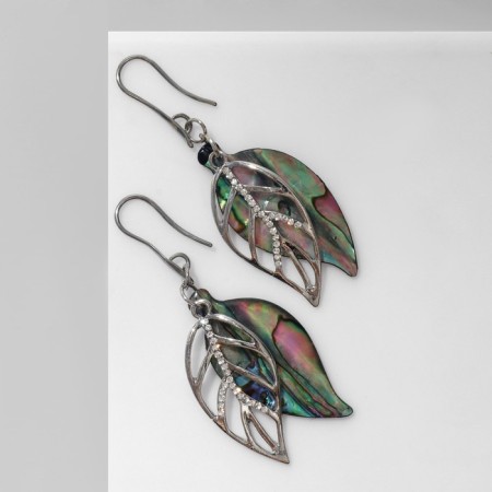 Earrings "Galiotis" leaves, green color in silver