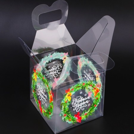New Year. Box gift New Year's folding PVC "Happy New Year" 12 x 12 x 12 cm.-3