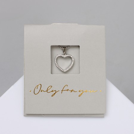 Pendant "Give Happiness" Zircon, Heart, white in silver, 45 cm-5