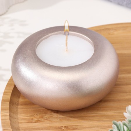 Candle "Complete. Marble" in the candlestick of gypsum large, 11x5cm, champagne