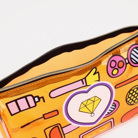 Cosmetic bag with a handle, orange color-2