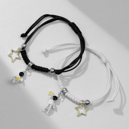 Bracelets "Demetrons" astronauts with stars, black and white color, 7 cm-2