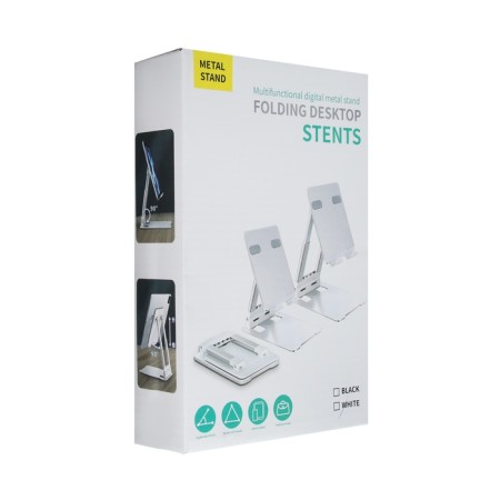 A tablet stand, adjustable, folding, rubber inserts, white-5