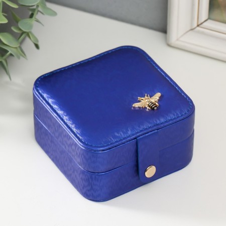 Casket Textiles for jewelry "Planting with decoration" Blue 10x10x6 cm