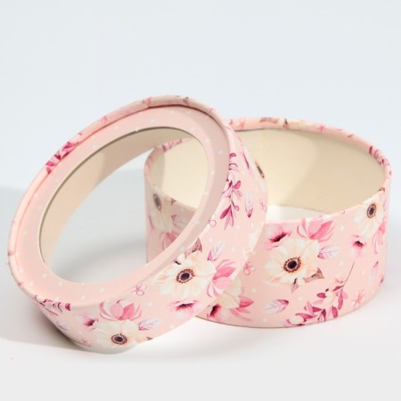 Makarun box, confectionery packaging tube with a window, “pink flowers” ​​12 x 12 x 5 cm-1