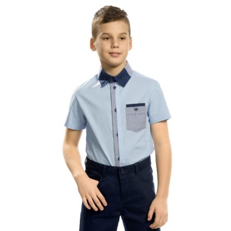 Short -sleeve shirt for Pelican boy, height 158 ​​cm, blue color