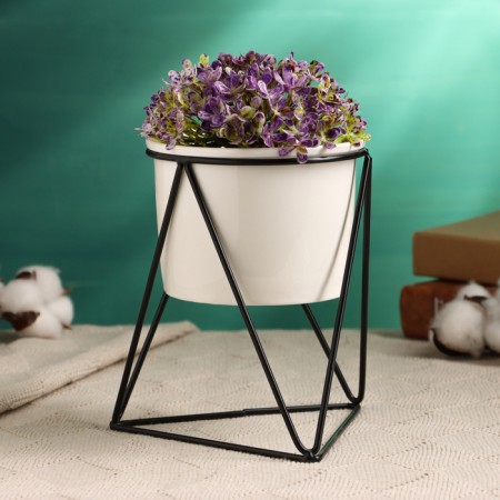 Pot on the stand "Glass" white with black, 14x11x15cm
