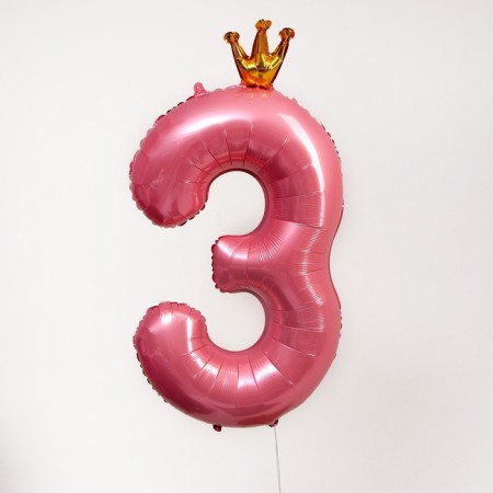 Foil ball 40 "" Number 3 with the crown ", the color is pink-1