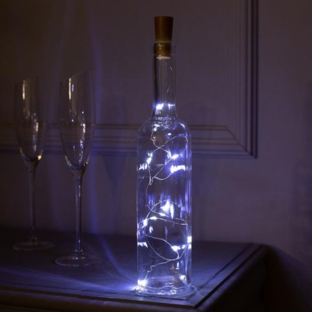 Garland “thread” 1 m dew with a cork, IP20, silver thread, 10 LED, white glow, lr44x3