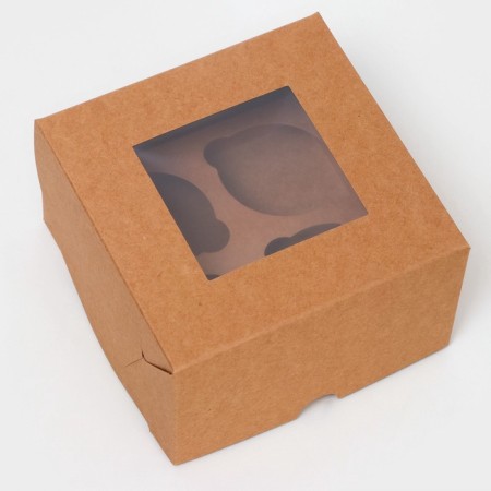 Box for 4 cupcake craft with a window, confectionery packaging, 13 x 13 x 8 cm set 5 pcs-1