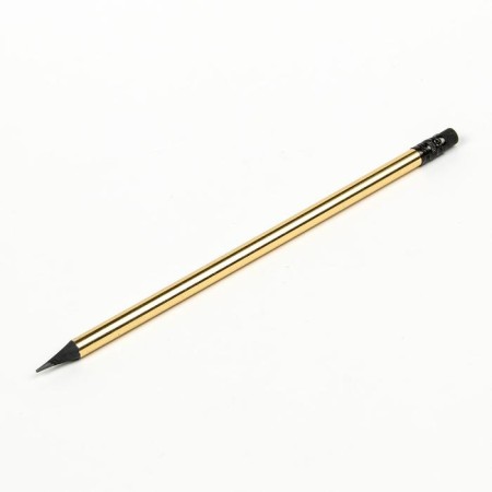 Black pencil with an eraser, hardness of HB, round, sharpened, golden body.-3
