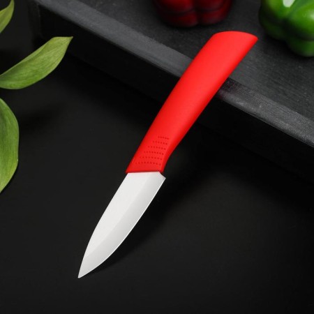 Knife ceramic shade "Simple", blade 8 cm, handle Soft Touch, red color-1