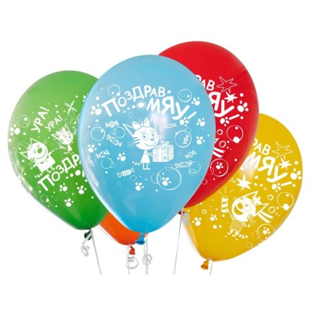 Latex ball 12 "Three cats", pastel, 5-sided, set 25 pcs.-1