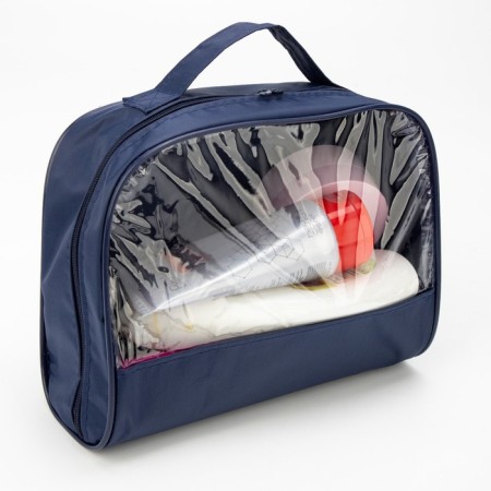 Cosmetic bag with a handle, blue color-4