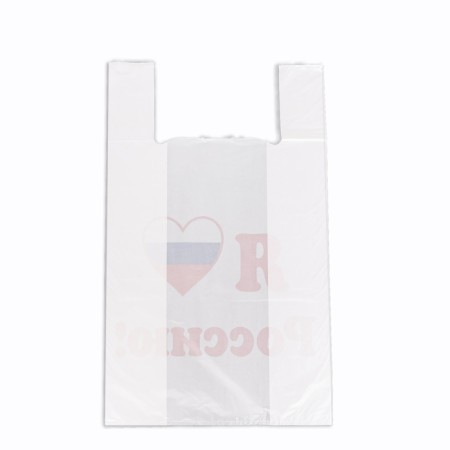Package Polyethylene T -shirt 37 + 20 x 62 cm, 20 μm, white "I love Russia"-1