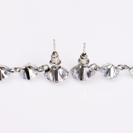 Hanging earrings with rhinestones “Snake” l = 6.5, white color in silver, 7.6 cm-1