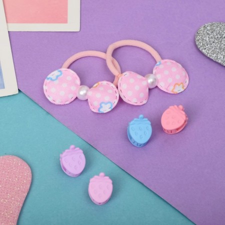 Hair Set "Sonya" (2 elastic bands, 4 crabs 1.1 cm) Bantik Strawberry, mix-1