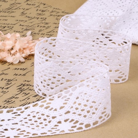 Knitted lace, 65 mm × 10 ± 1 m, white color