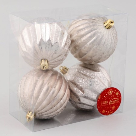 Set of balls plastic D-8 cm, 4 pcs "Avery" stripes, silver-1