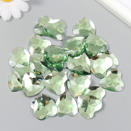 Decor for creativity plastic "Rhinestones heart. Light green" set of 30 pcs 2.5x2.5 cm-2