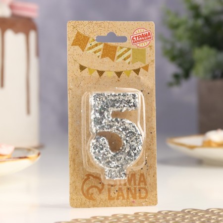 Candle in the cake "Square", number "5", silver, 6.5x4-2