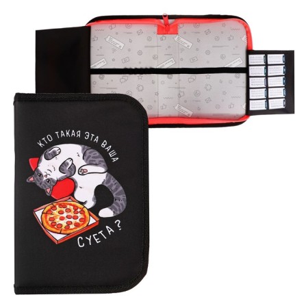 Penal 1 section 140 x 210 x 40 mm, folding pocket and cosmetic bag, fabric, calligrata topontent "cat fuss"