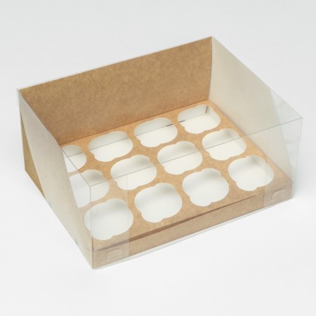 Confectionery folding box for 12 cupcakes Kraft 31 x 24 x 14 cm-1