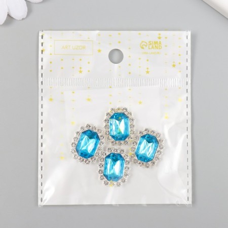 Decor for creativity Metall "Medallion octagonal" blue crystal rhinestones 2x1.5 cm-4