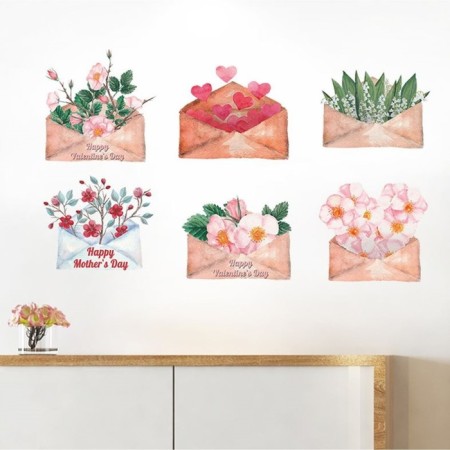 Stick plastic interior color "envelopes with flowers and hearts" 60x80 cm