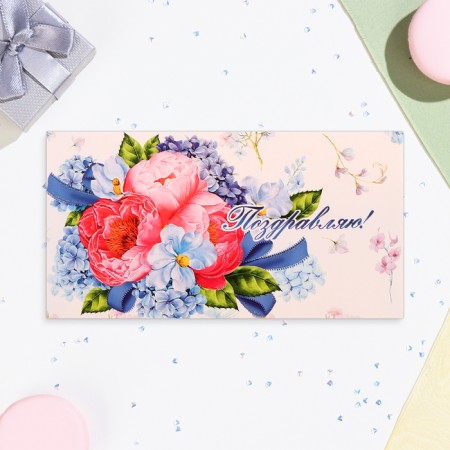 Money envelope "Congratulations!" delicate bouquet, 18.5 x 8.5 cm-1