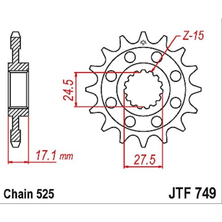 Front Steel Leading Star JTF749, chain 525, 15 teeth