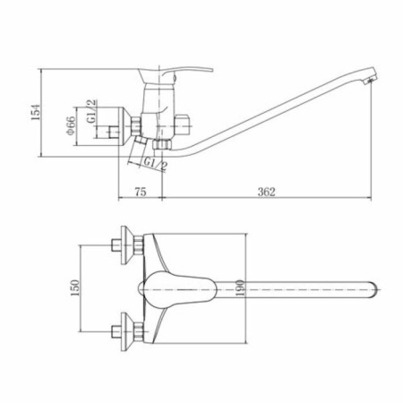 Fashun A2201 bathtub mixer, one -leaf, pour 362 mm, with a shower, chrome-1