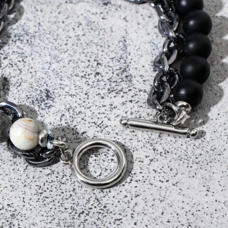 Bracelet Unisex "Bastion" yin-yang, black-gray color with black silver-3