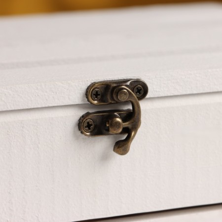 Gift box 30 × 20 × 10 cm wooden with a folding lid, with a lock, pen, white-4