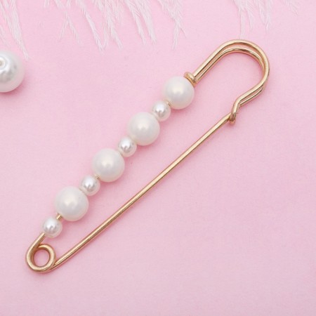 Pearlplane pins, 7.3 cm, white color in gold-2