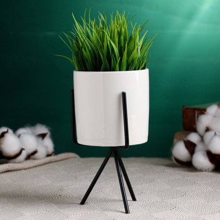 Kashpo "cylinder" white, on a black stand, 15x8x8cm