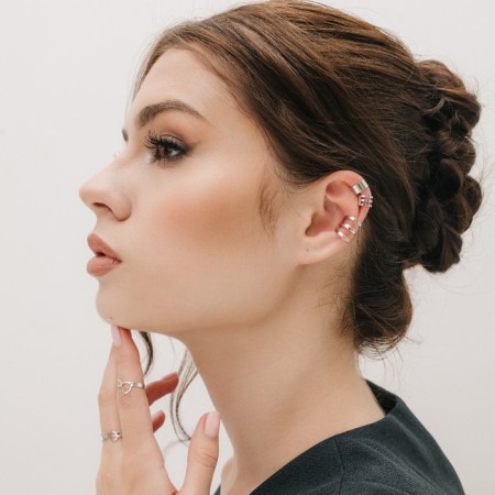 Earrings "Kaffa" set of 3 pcs., Classic, silver color-3