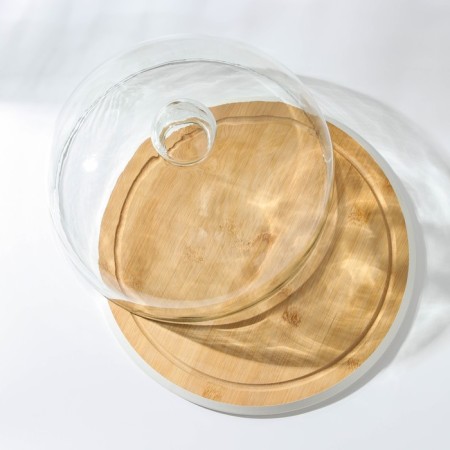 A dish for serving with a heaven lid, D = 30 cm, bamboo, glass, color mix-3