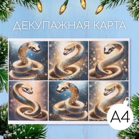 Декупажная карта "Золотая змея", плотность 45 г/м2, формат А4