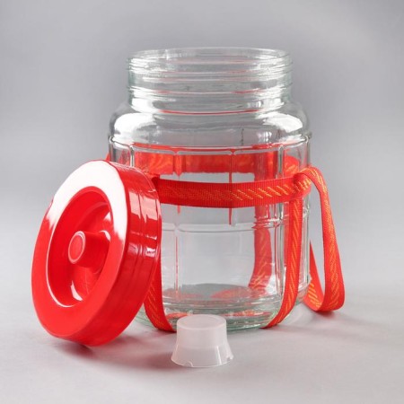 Glass jar, with a hole for a hydraulic plant, 5 l, the color is red-2