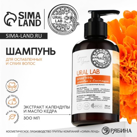 Cedar oil shampoo and calendula extract, healthy and shiny, 300 ml, Eco Lab by Ural Lab