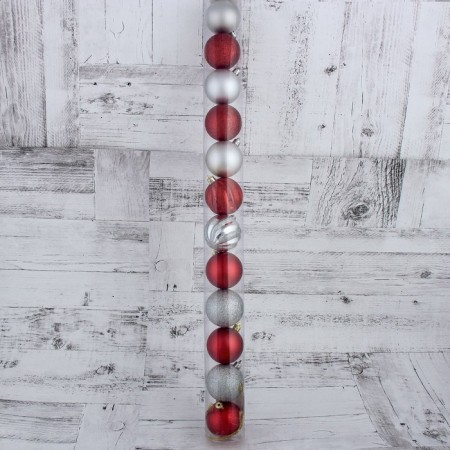 Set of balls plastic D-6 cm, 12 pcs "Smile" silver red-1