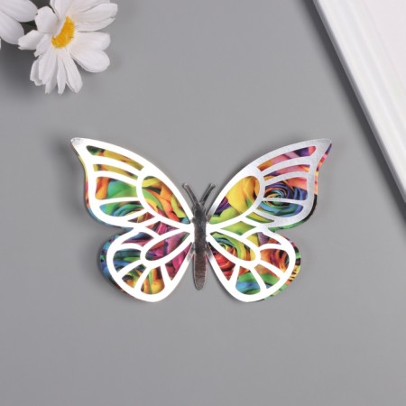 Stick paper, plastic "Butterflies, colored spots" silver set 12 pcs 12 cm, 10 cm 8 cm-1