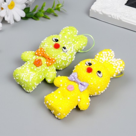 Decor Suspension "Puke -eyed bunnies - Sprinking, with a bow" set 2 pcs mix 12 cm-1