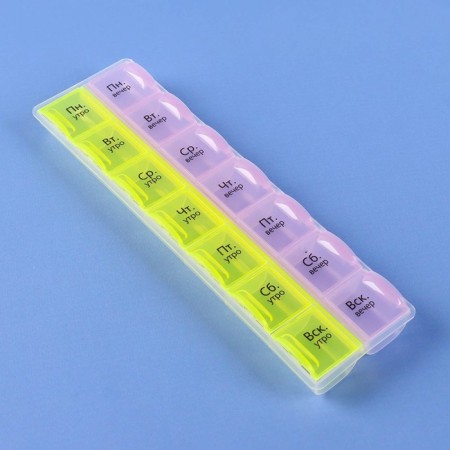 Aidlery - Organizer "Week", Russian letters, morning/evening, 21.5 × 6.5 × 2 cm, 14 sections, color mix-1