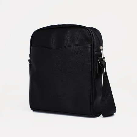 Male bag over the shoulder, Textura, artificial leather, black color-1